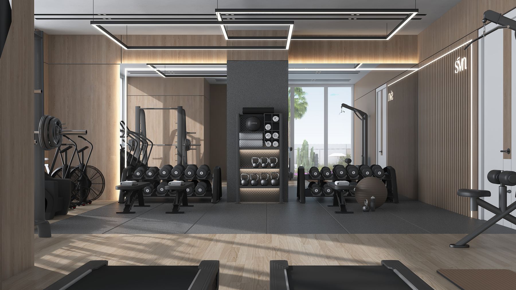 Equipped fitness studio