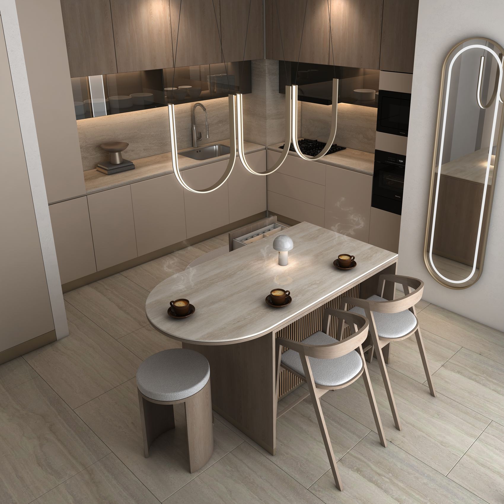 Open plan kitchen with island