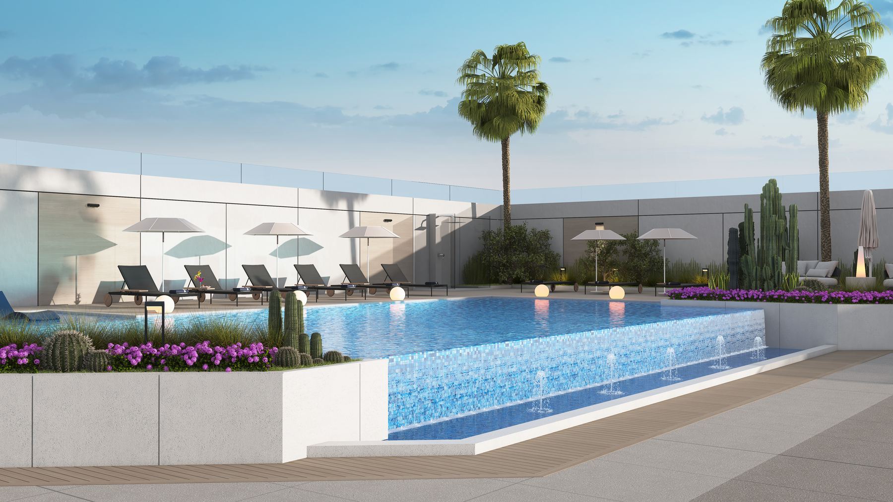 Pool deck with sun loungers