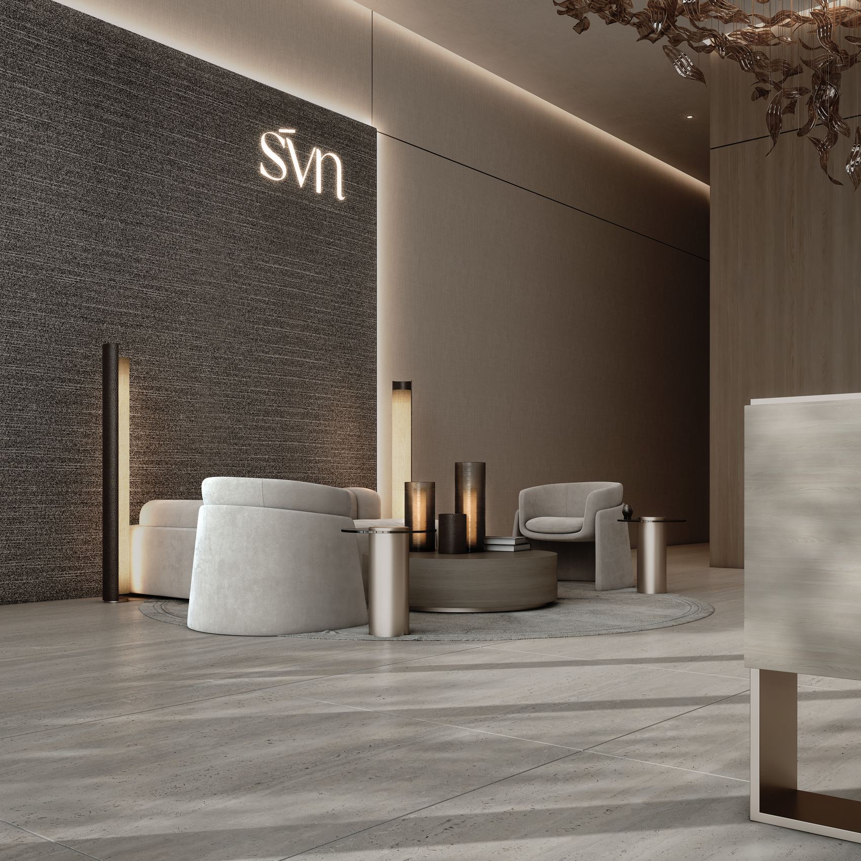 ŚVN reception with sculptural lighting